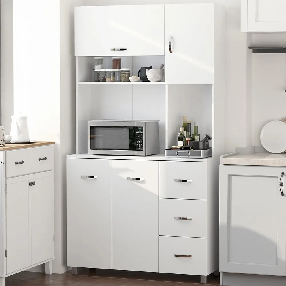 4 Door 3 Drawer Kitchen Storage Cabinet - White
