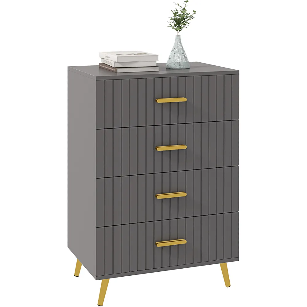 4 Drawer Chest of Drawers with Aluminium Legs - Grey