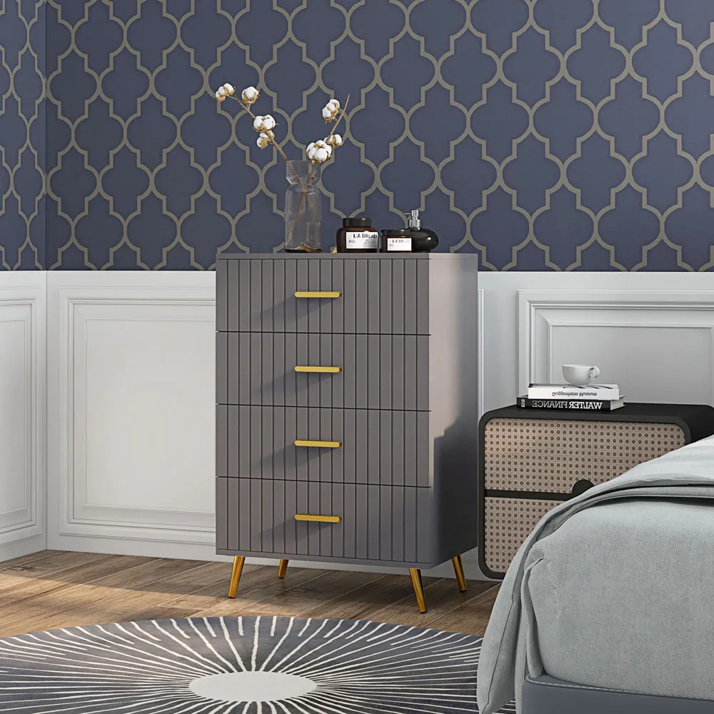 4 Drawer Chest of Drawers with Aluminium Legs - Grey