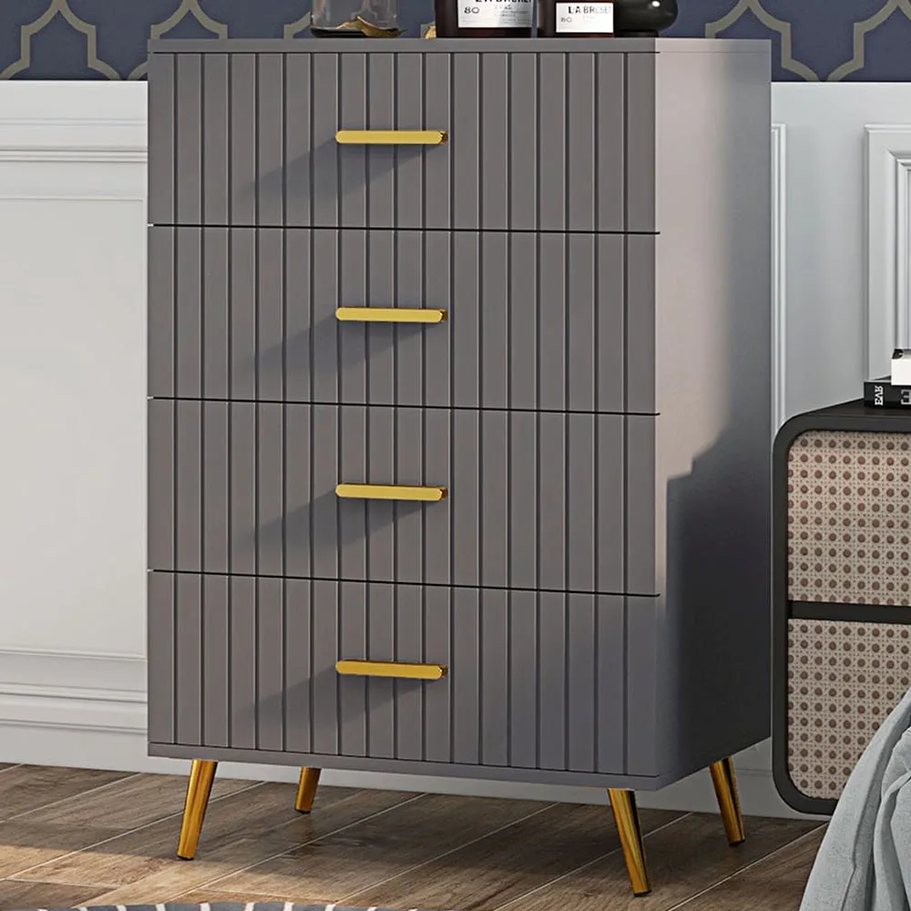 4 Drawer Chest of Drawers with Aluminium Legs - Grey