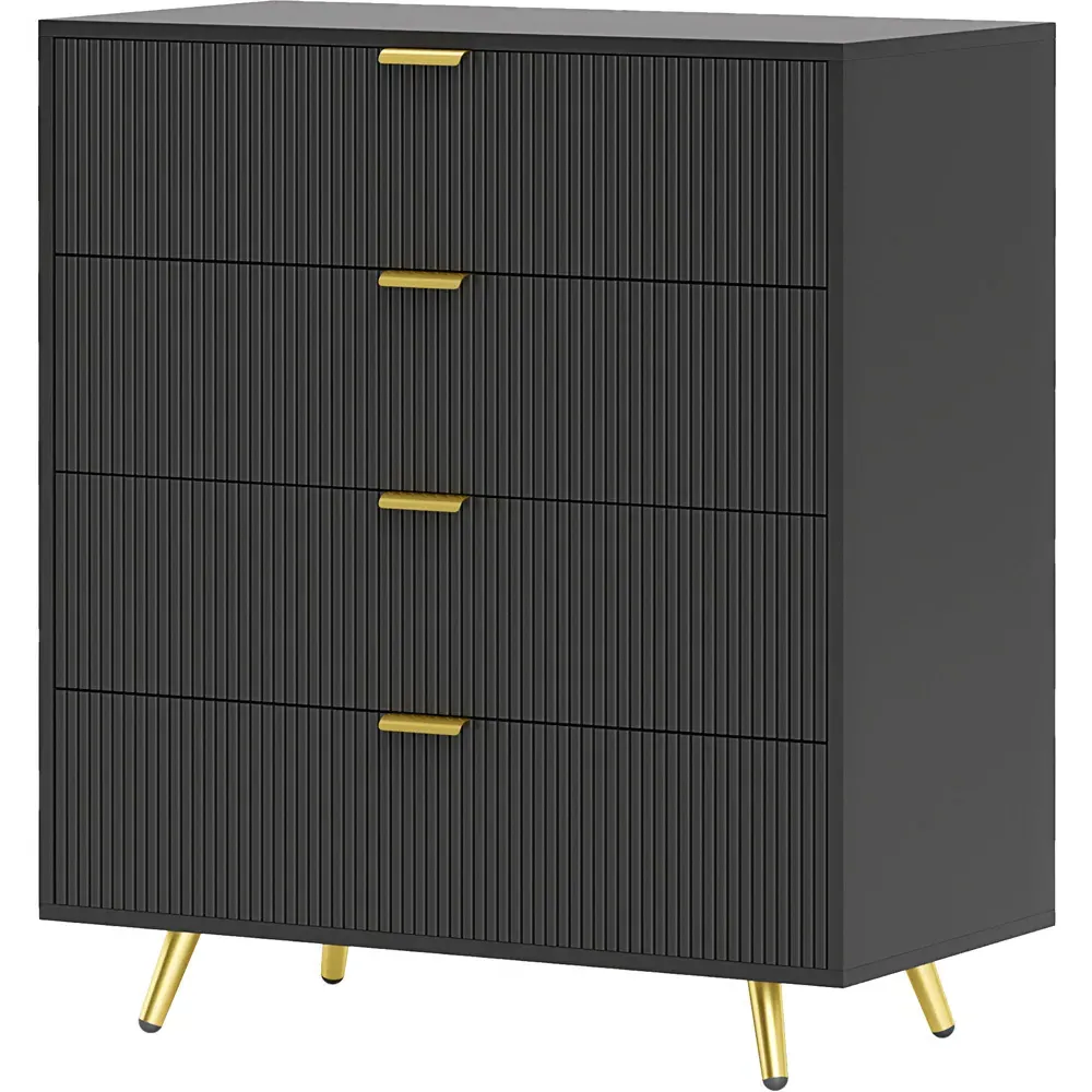 4 Drawer Chest of Drawers with Gold Handles - Black