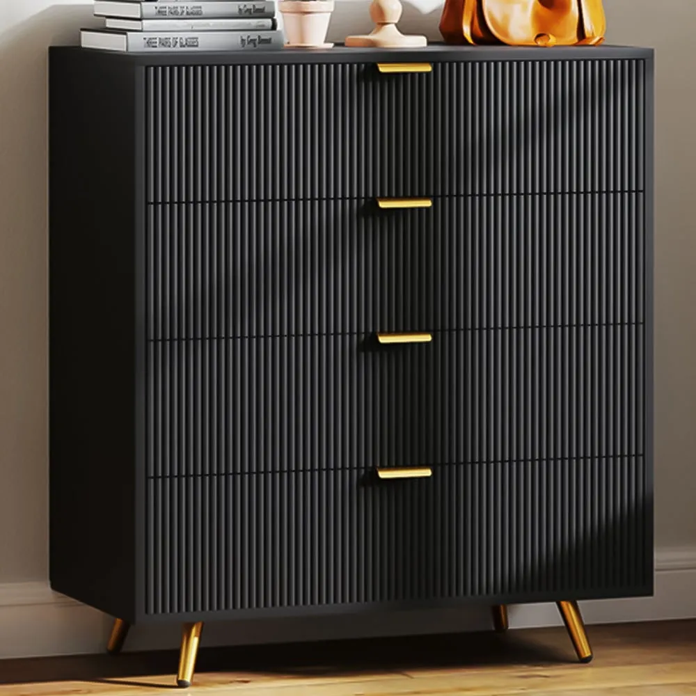 4 Drawer Chest of Drawers with Gold Handles - Black