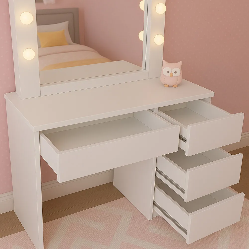 4 Drawer Dressing Table Set with LED Mirror - White