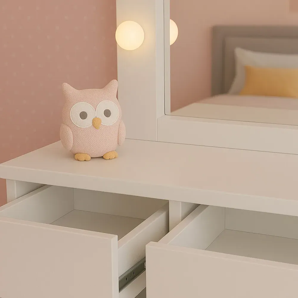 4 Drawer Dressing Table Set with LED Mirror - White