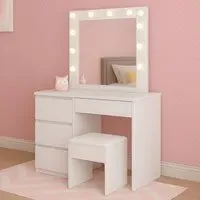 4 Drawer Dressing Table Set with LED Mirror - White