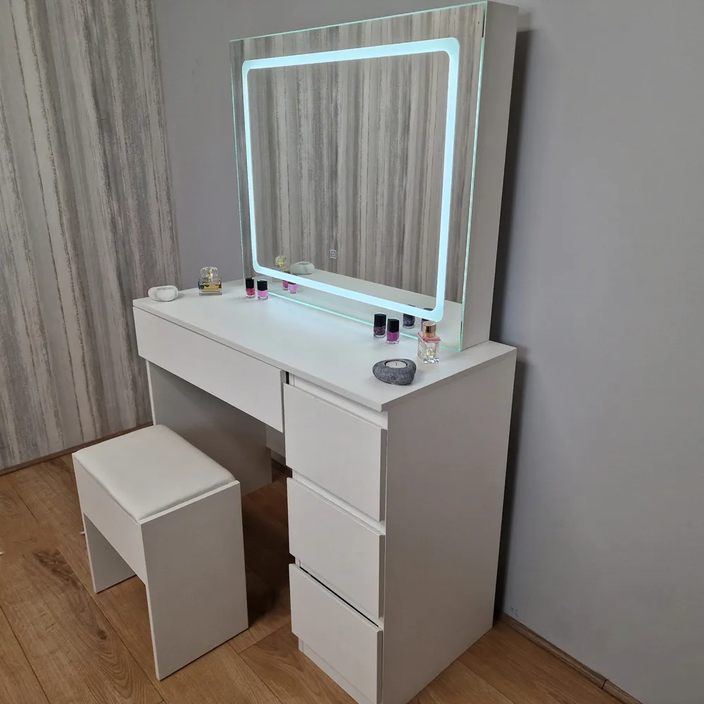 4 Drawer Dressing Table Set with LED Mirror - White