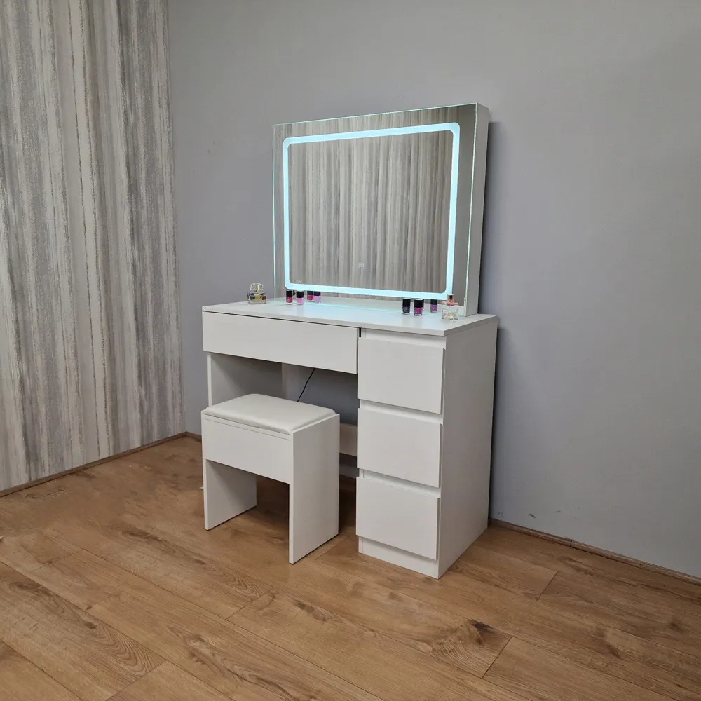 4 Drawer Dressing Table Set with LED Mirror - White