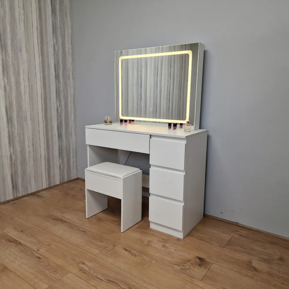4 Drawer Dressing Table Set with LED Mirror - White