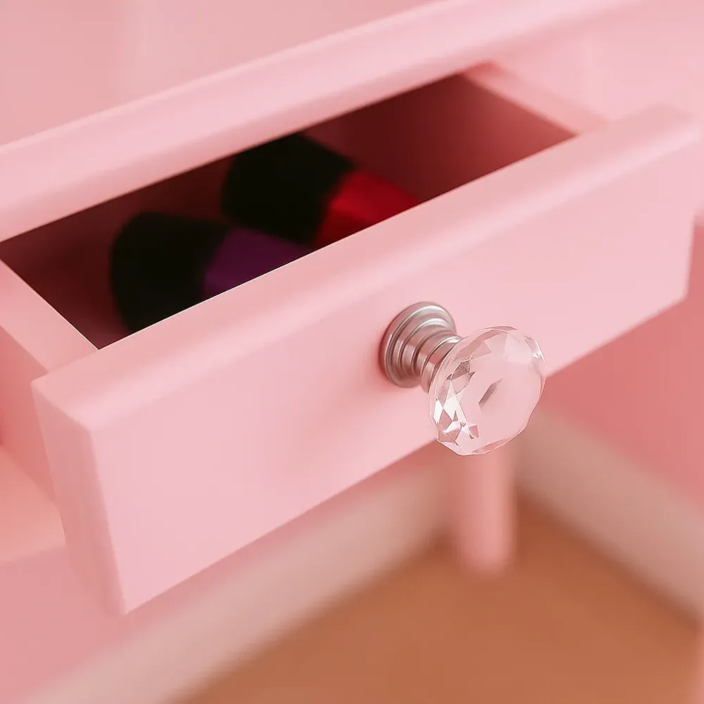 4 Drawer Dressing Table Set with Mirror - Pink