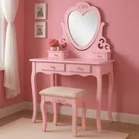 4 Drawer Dressing Table Set with Mirror - Pink