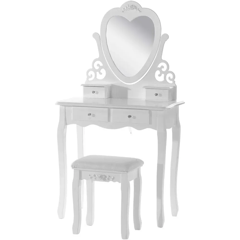 4 Drawer Dressing Table Set with Mirror - White