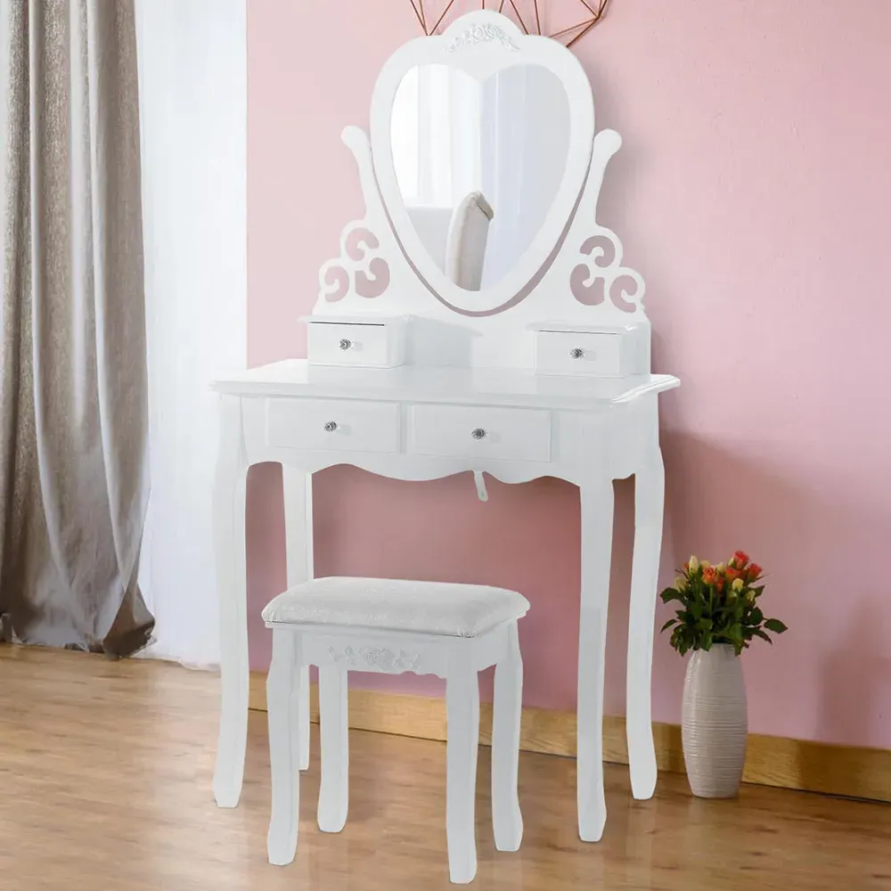 4 Drawer Dressing Table Set with Mirror - White
