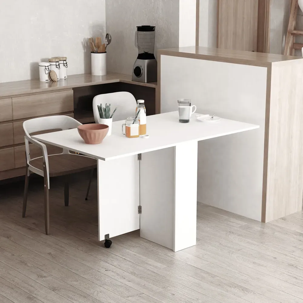 4-Seater Drop Leaf Folding Dining Table with Storage - White