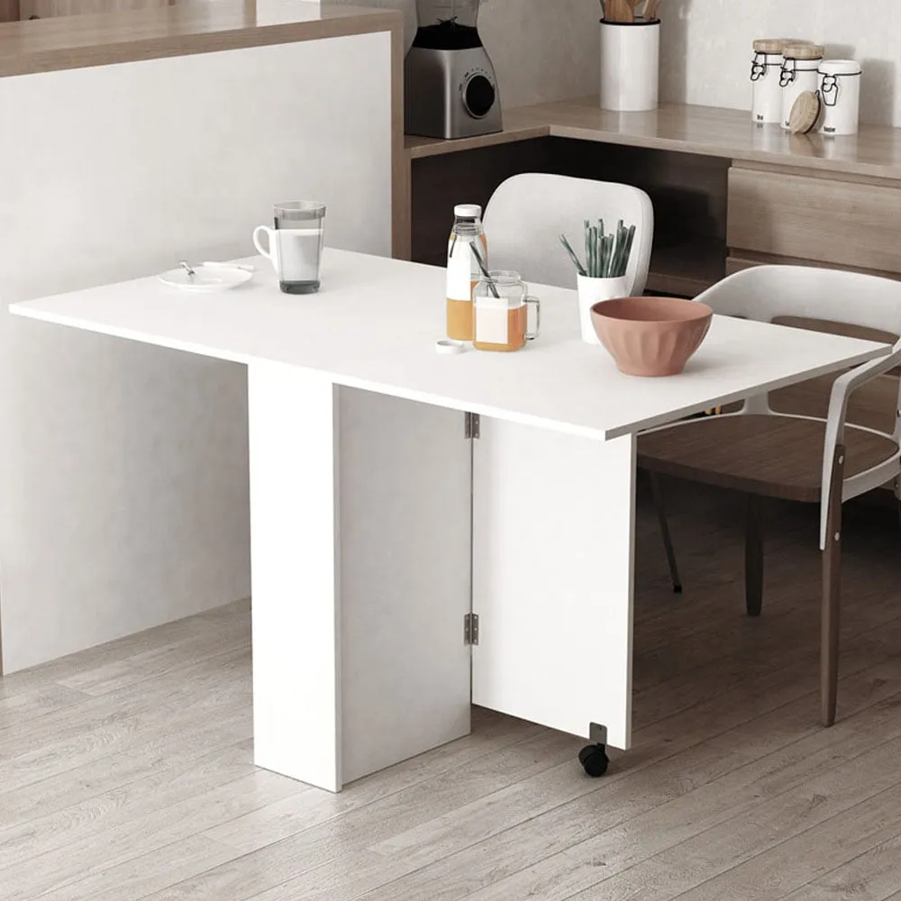 4-Seater Drop Leaf Folding Dining Table with Storage - White