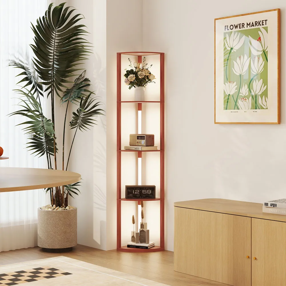 4 Shelf Corner Floor Lamp with Storage - Brown