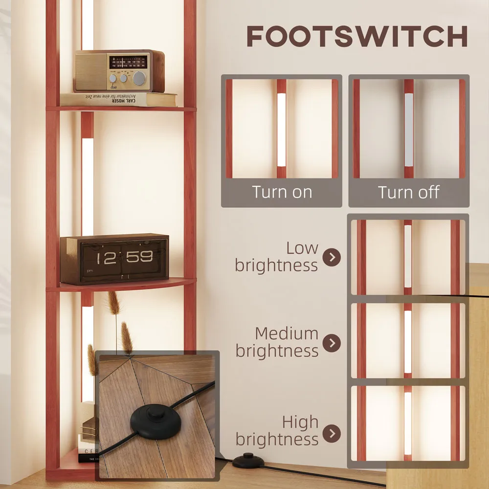 4 Shelf Corner Floor Lamp with Storage - Brown