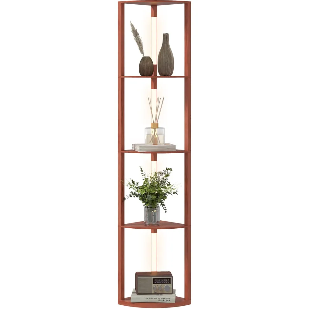 4 Shelf Corner Floor Lamp with Storage - Brown image
