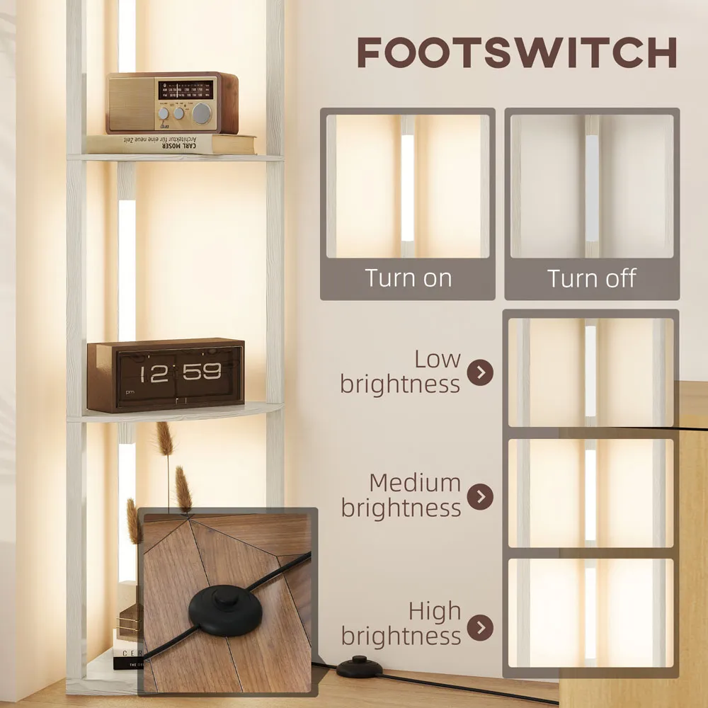 4 Shelf Corner Floor Lamp with Storage - Oak