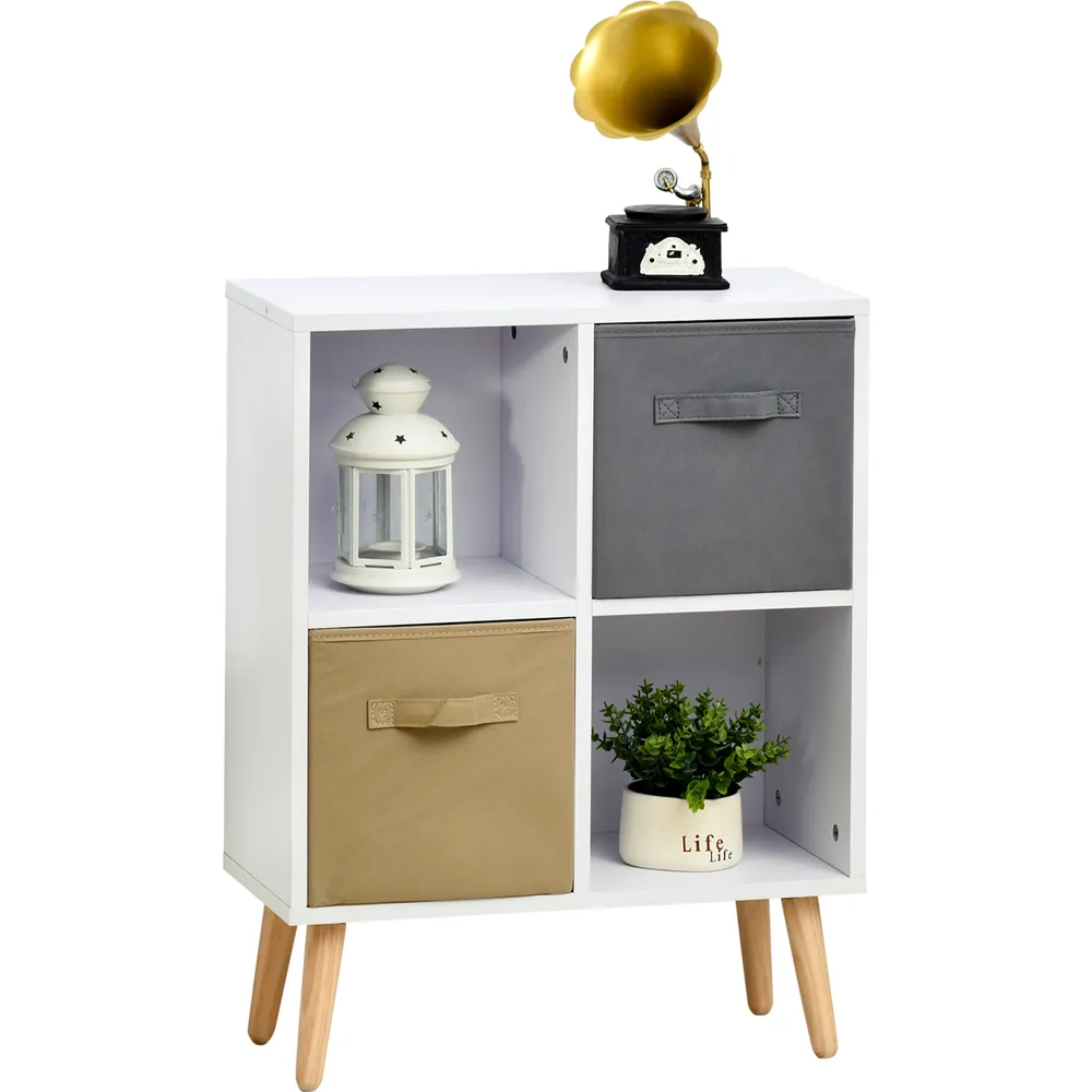 4 Shelf Cube Storage Unit with Cloth Drawer - White