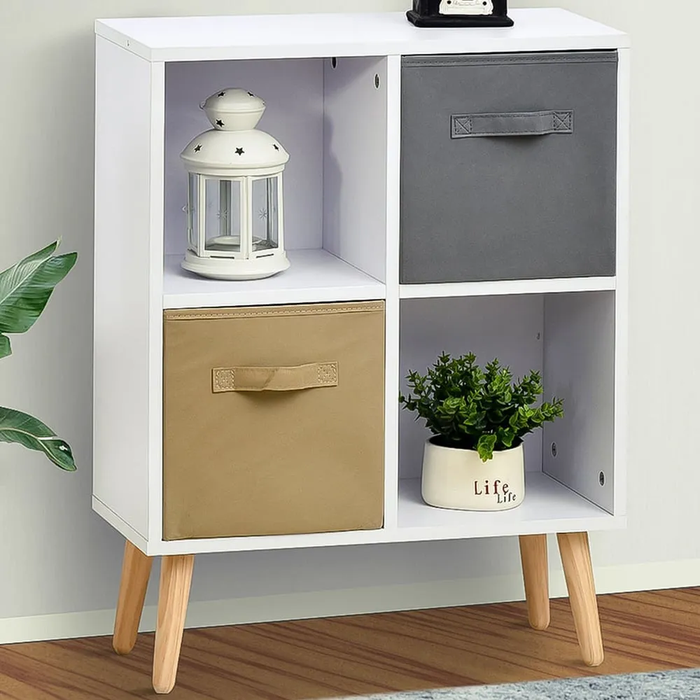 4 Shelf Cube Storage Unit with Cloth Drawer - White image