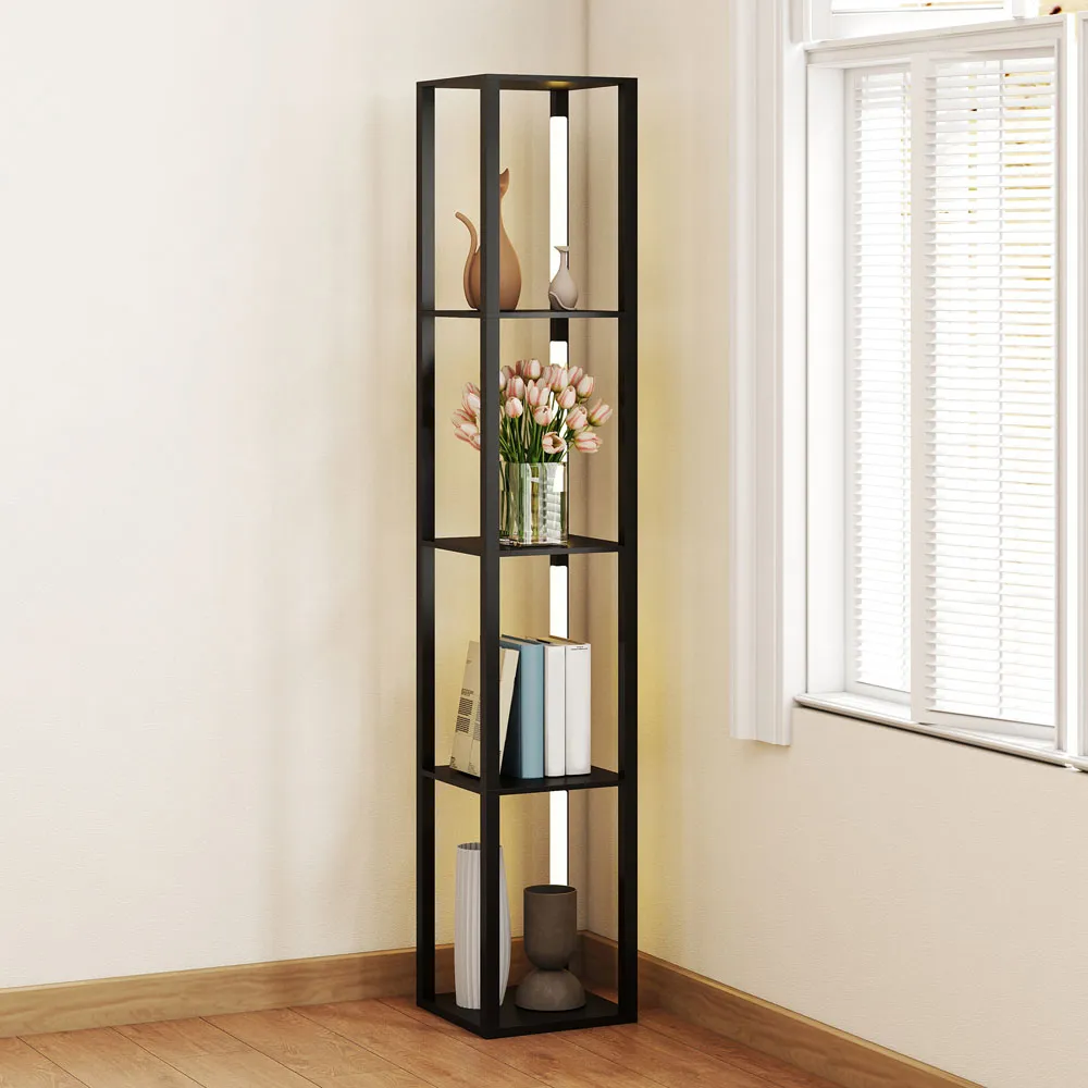 4 Shelf Floor Lamp with Storage - Black