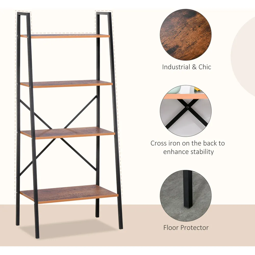 4 Shelf Ladder Bookcase - Black, Brown