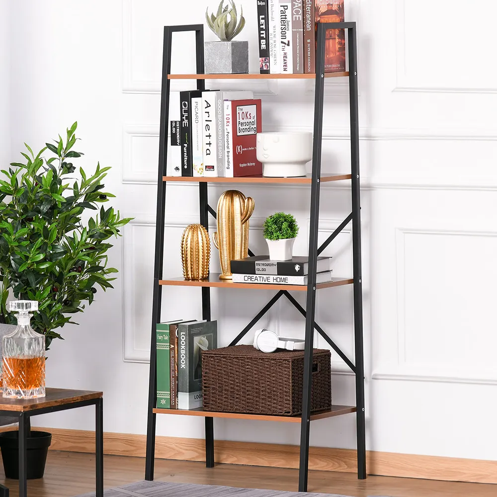 4 Shelf Ladder Bookcase - Black, Brown