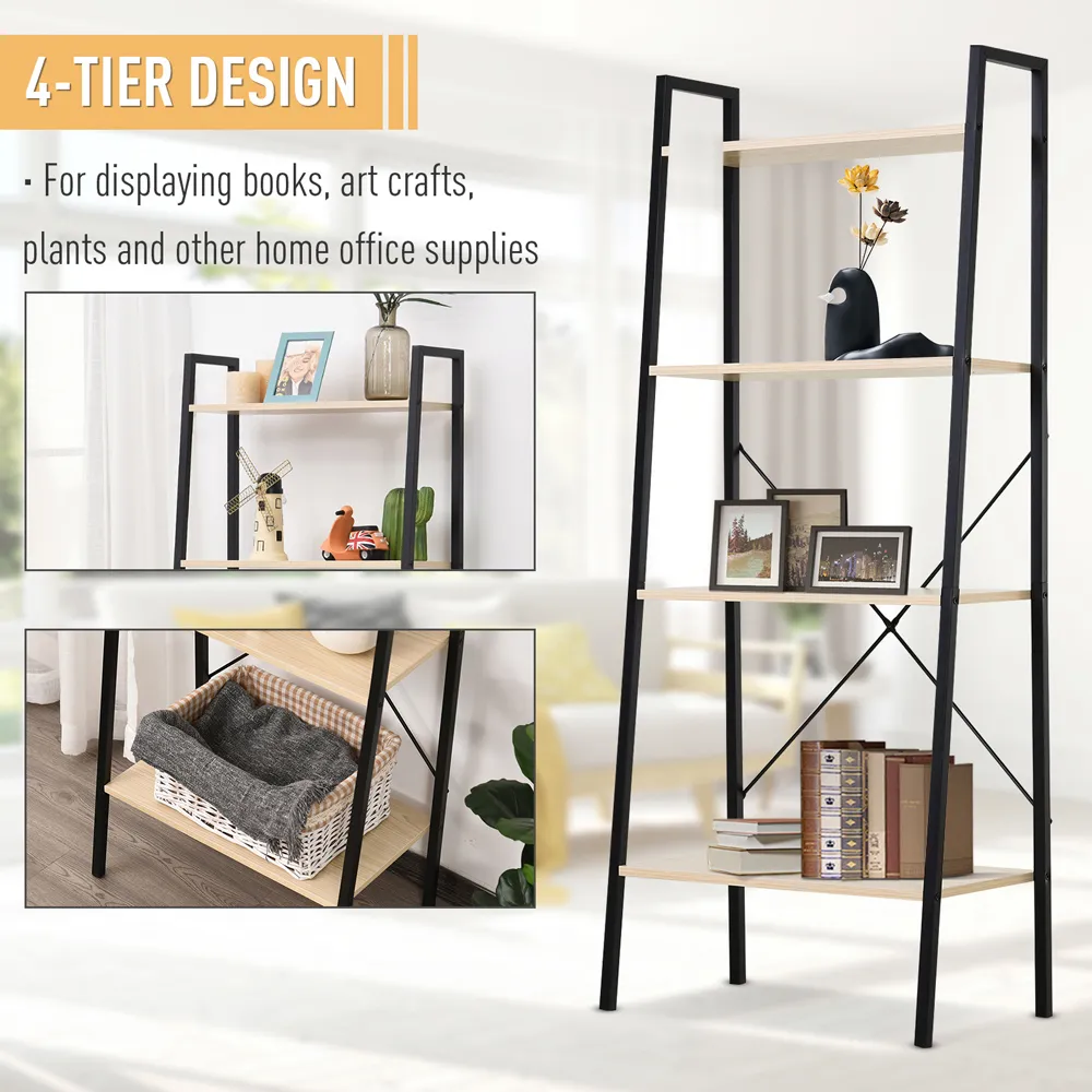 4 Shelf Ladder Bookcase - Black, Natural