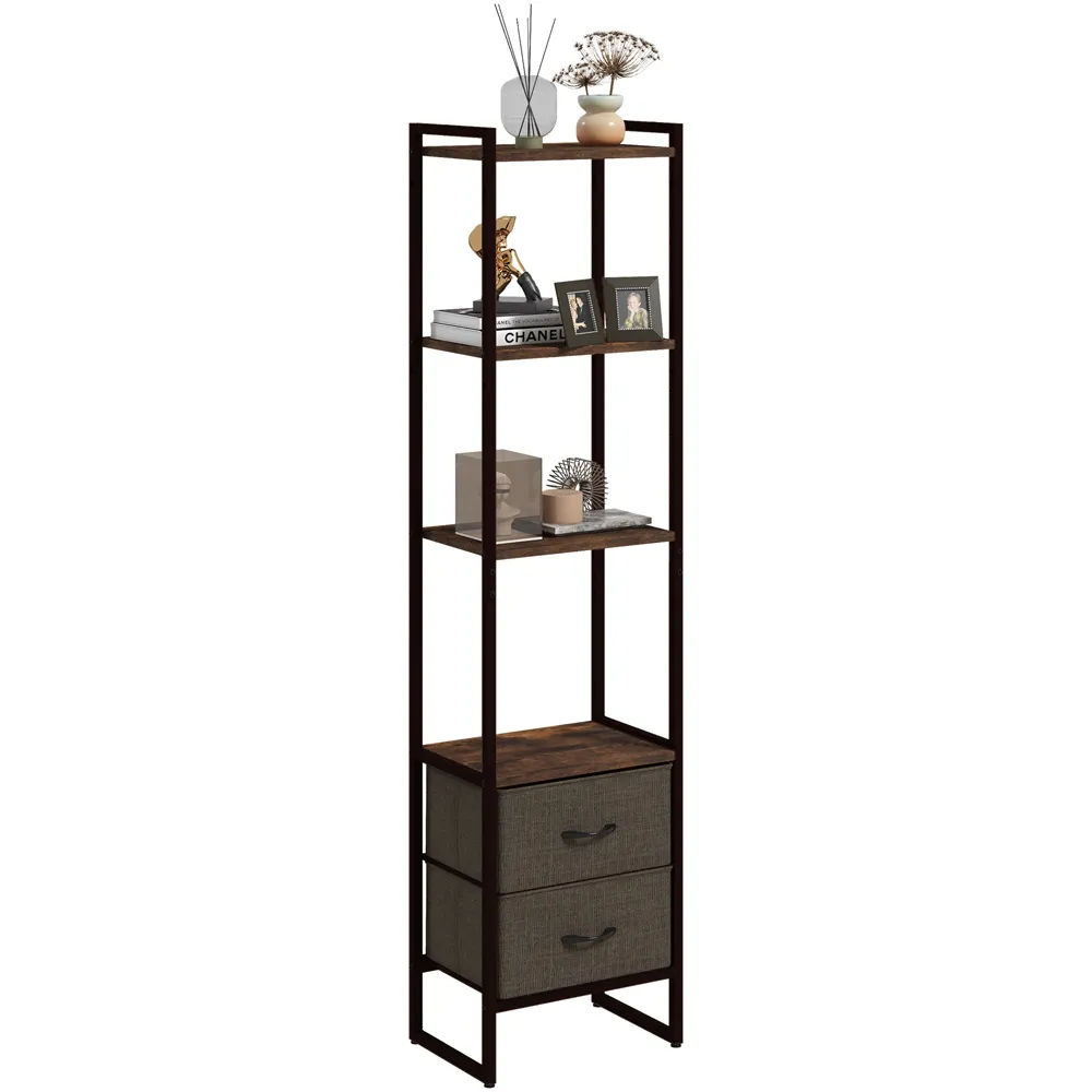 4 Tier Bookcase with Drawers - Brown