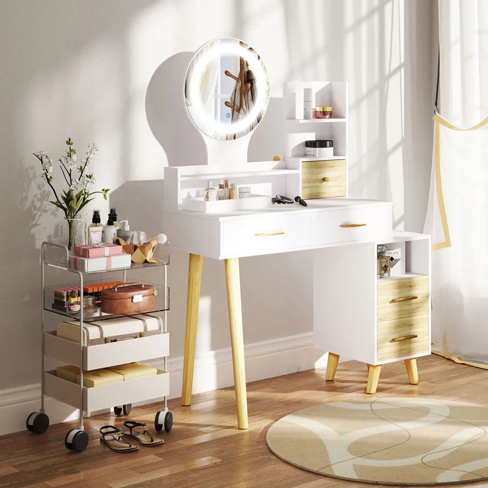 5 Drawer 5 Shelf Dressing Table with LED Light Mirror - White