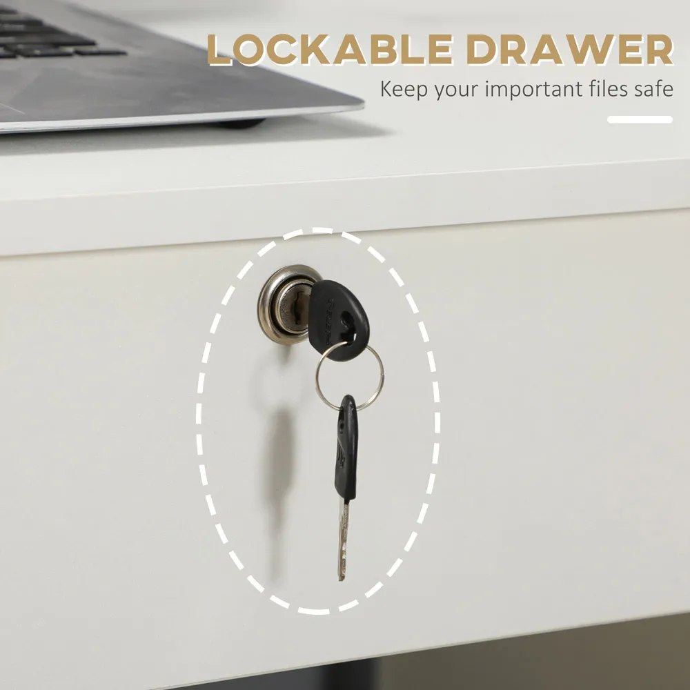 5 Drawer Computer Desk with Lock - White