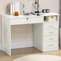 5 Drawer Computer Desk with Lock - White