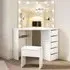 5 Drawer Corner Dressing Table Set with LED Mirror - White