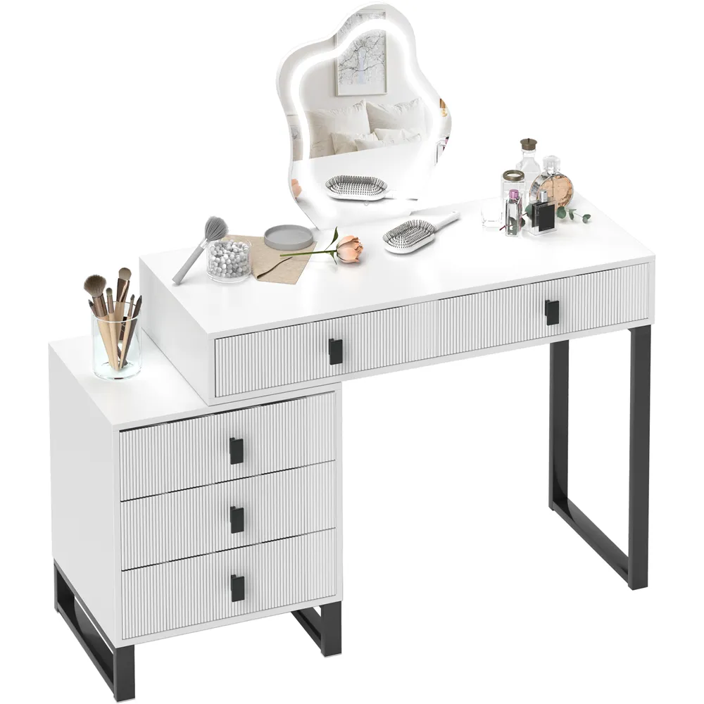 5 Drawer Dressing Table with LED Leaf Shape Mirror - White