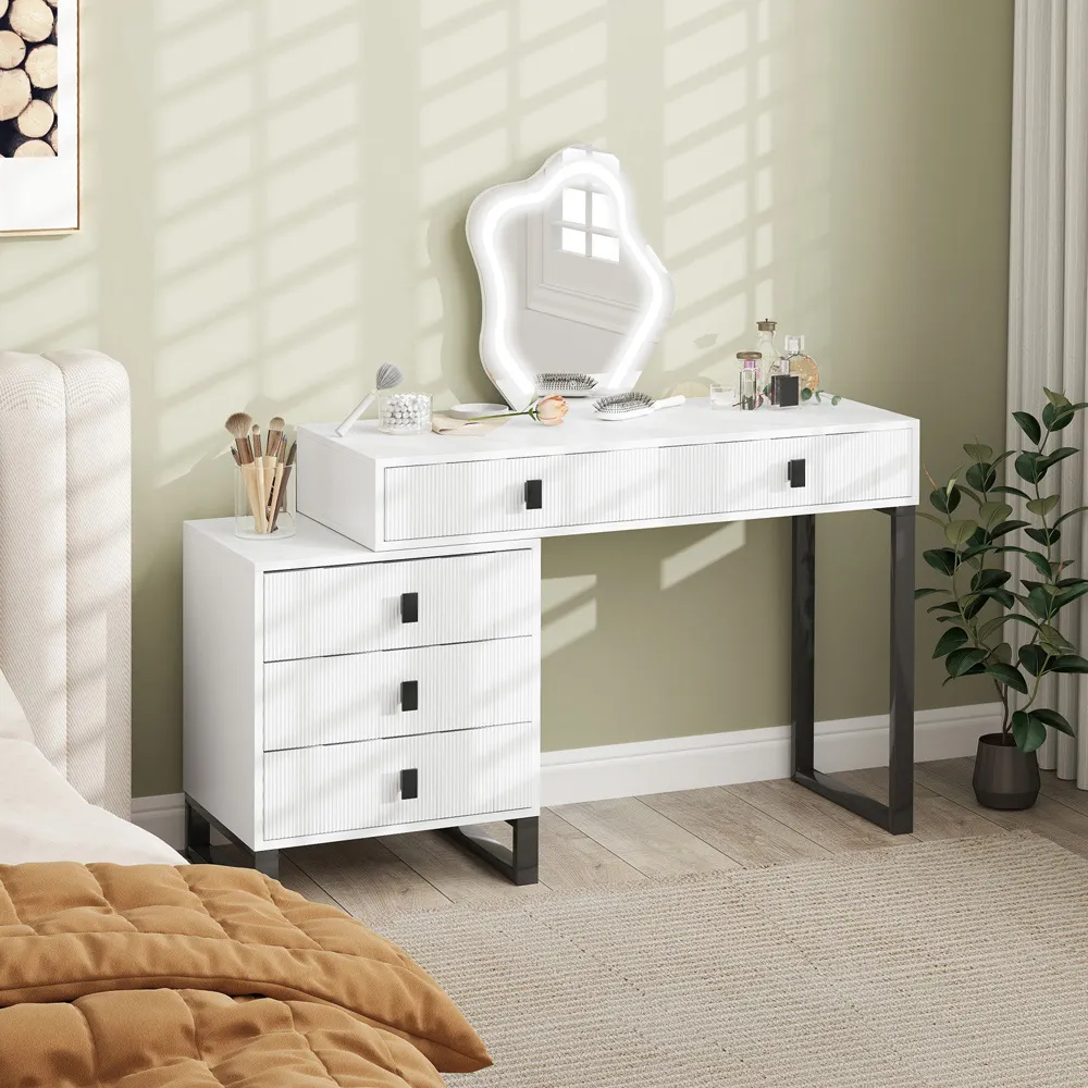 5 Drawer Dressing Table with LED Leaf Shape Mirror - White