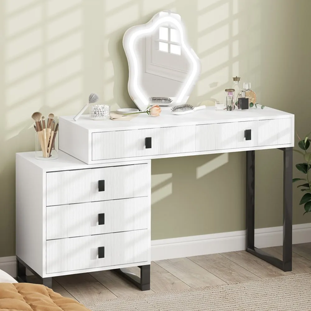 5 Drawer Dressing Table with LED Leaf Shape Mirror - White