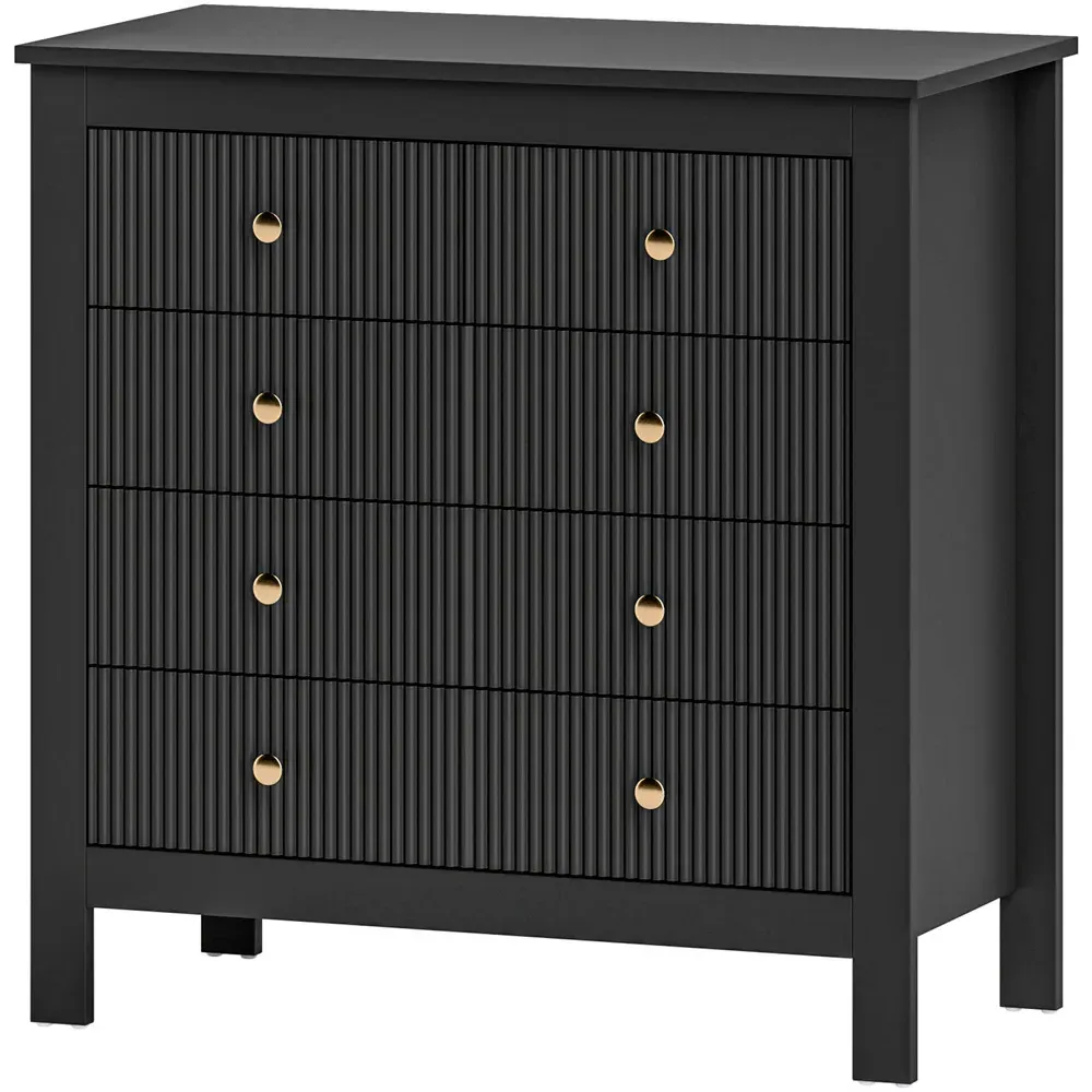 5 Drawer Fluted Chest with Gold Handles - Black