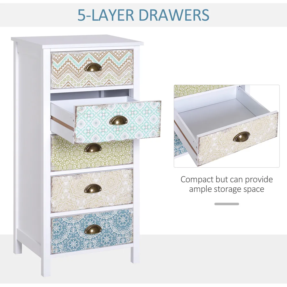 5 Drawer Storage Chest - White, MDF