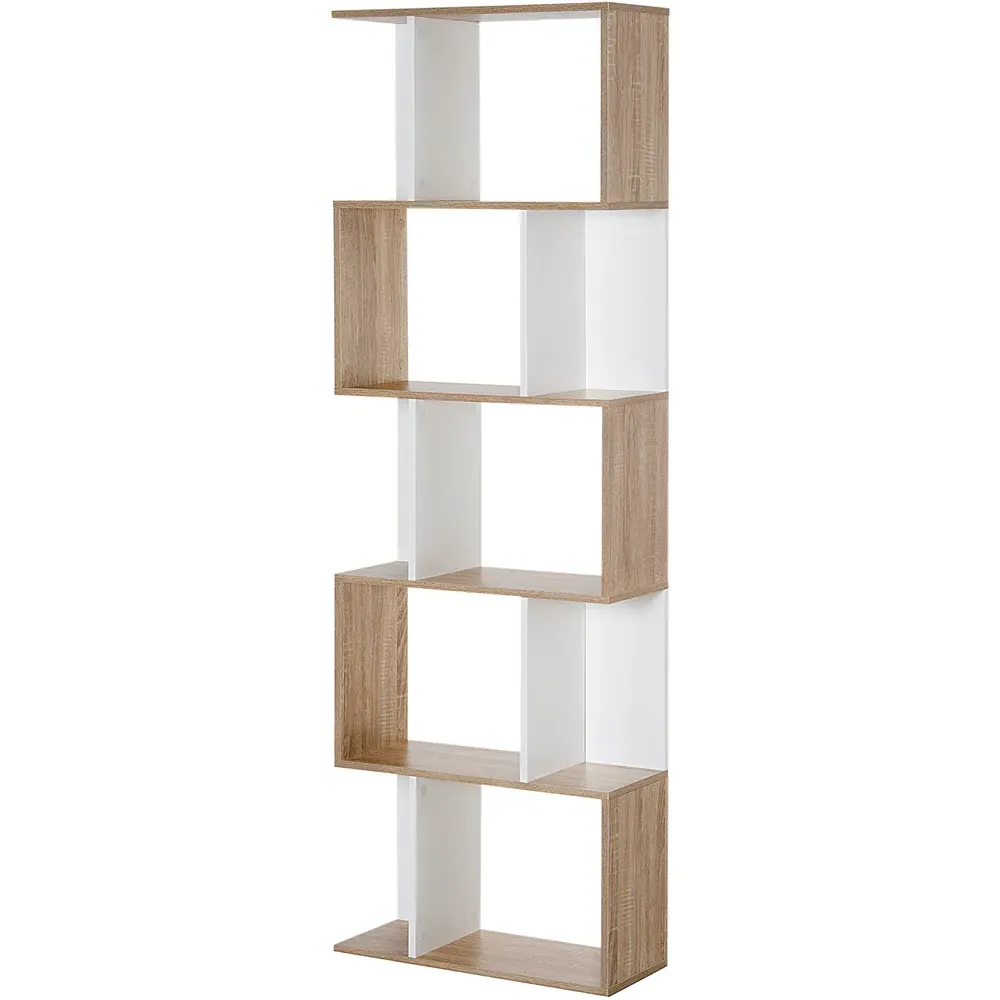 5 Shelf S Shape Bookcase - Brown