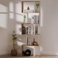 5 Shelf S Shape Bookcase - Brown