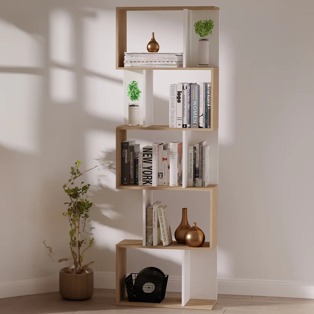 5 Shelf S Shape Bookcase - Brown image