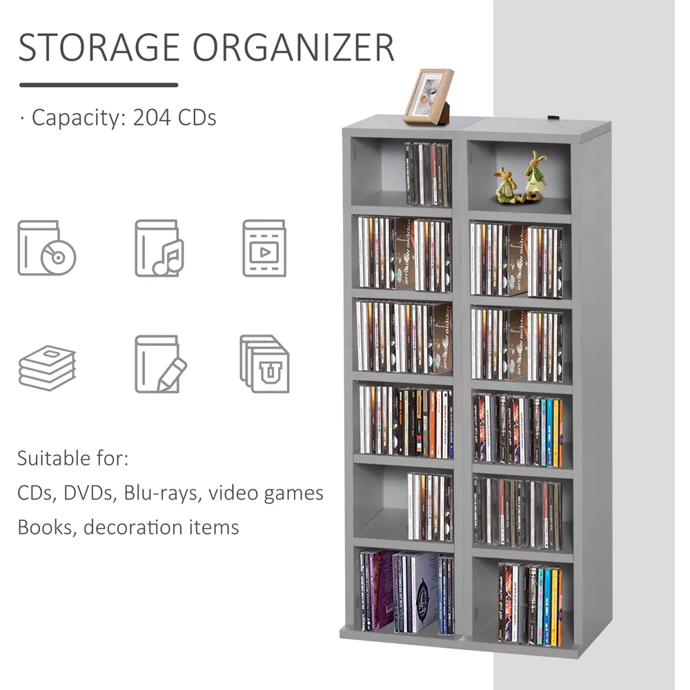 6-Compartment Media Display Shelf Unit - Grey