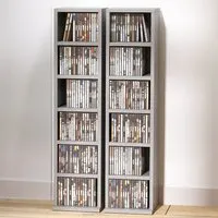 6-Compartment Media Display Shelf Unit - Grey