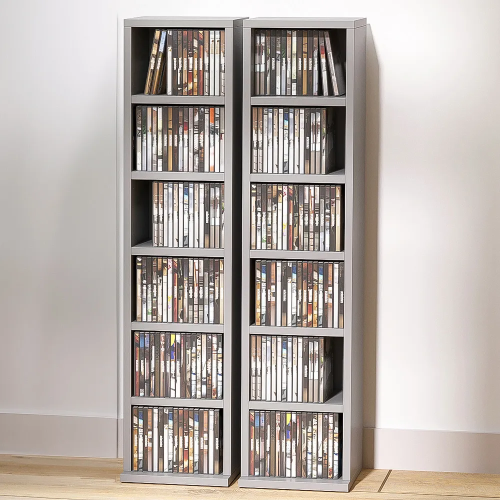 6-Compartment Media Display Shelf Unit - Grey