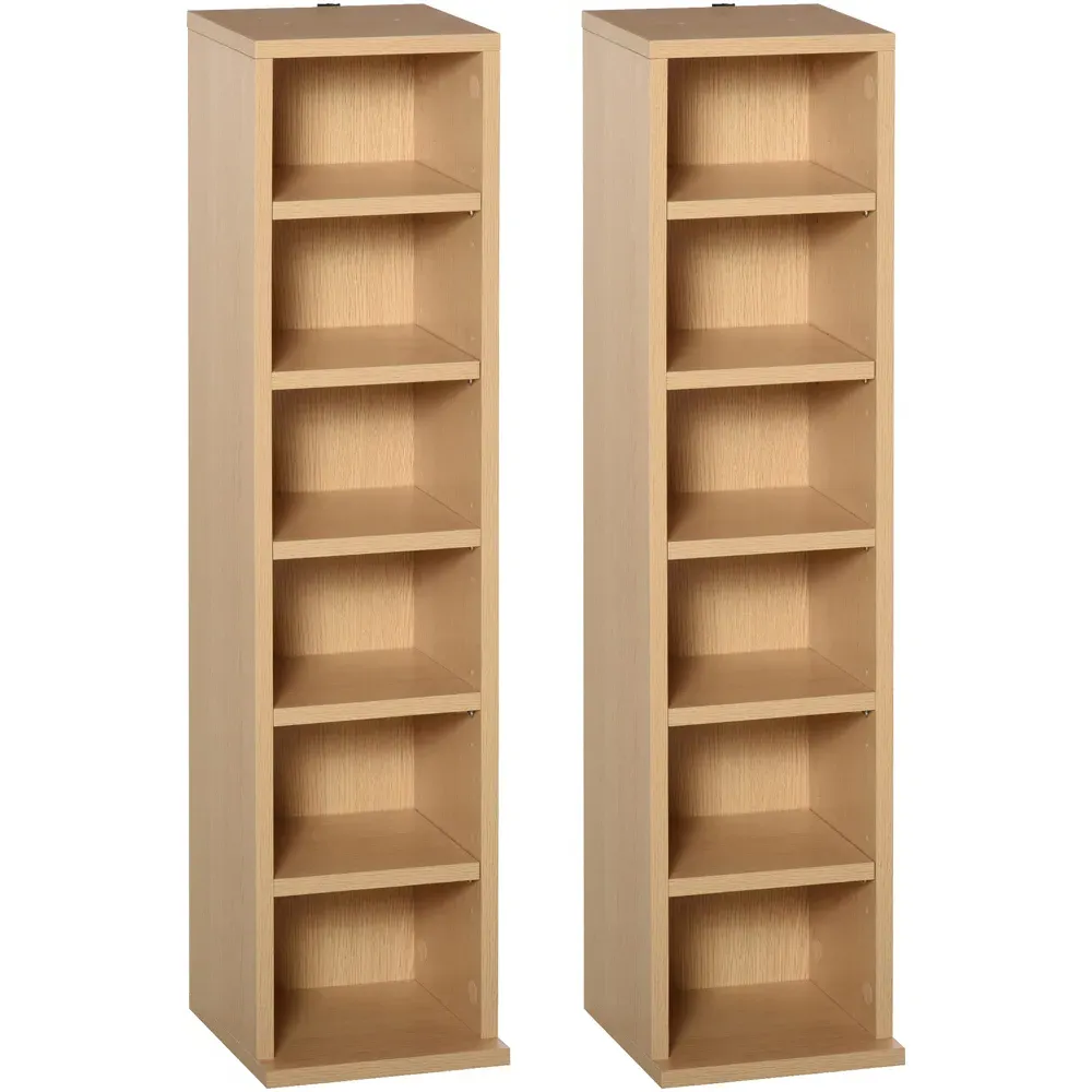 6-Compartment Media Display Shelf Unit Set of 2 - Brown