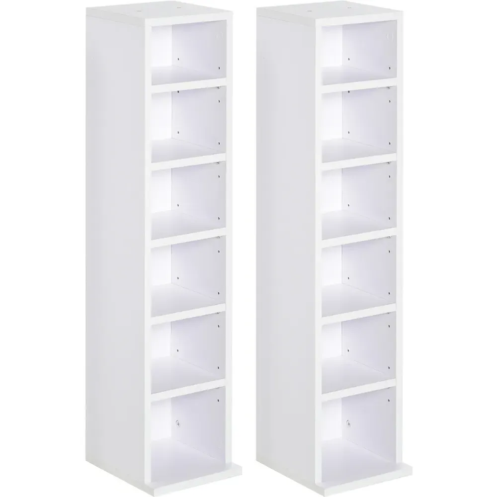 6-Compartment Media Display Shelf Unit Set of 2 - White
