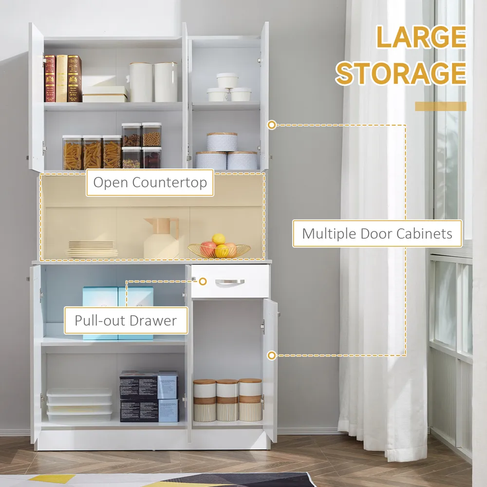 6 Door Single Drawer Kitchen Storage Cabinet - White