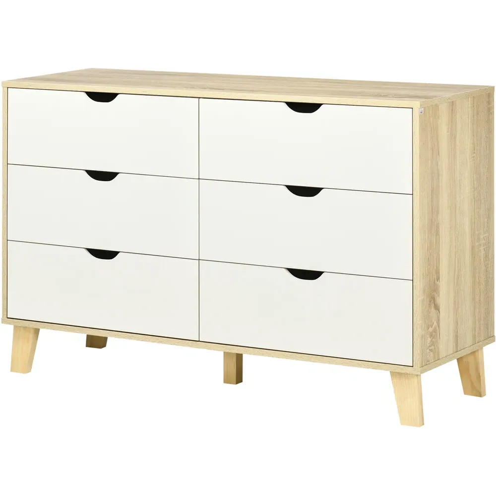 6 Drawer Chest of Drawers - White, Light Brown
