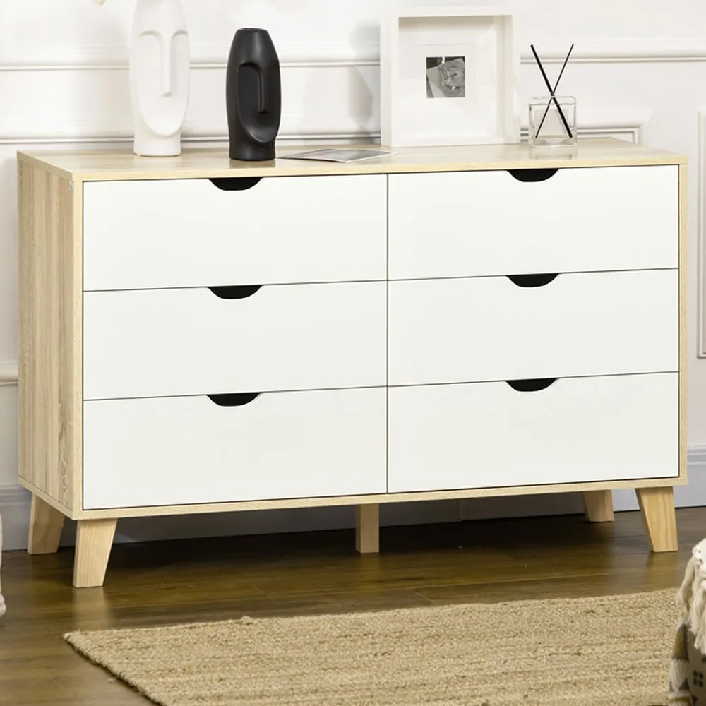 6 Drawer Chest of Drawers - White, Light Brown