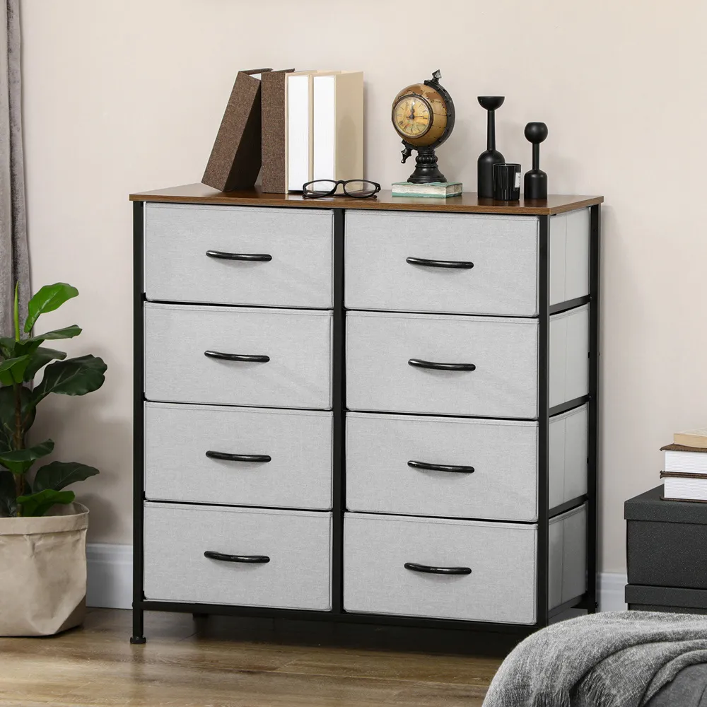 8 Drawer Wide Chest of Drawers - Grey